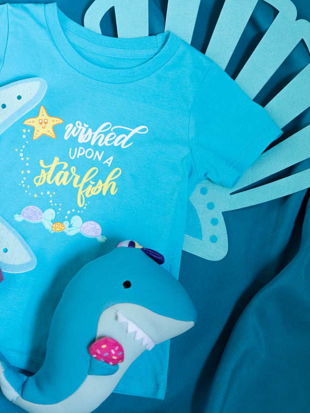 Short Sleeve Toddler Tee - Wished Upon a Starfish - Scuba Blue - PeaTree
