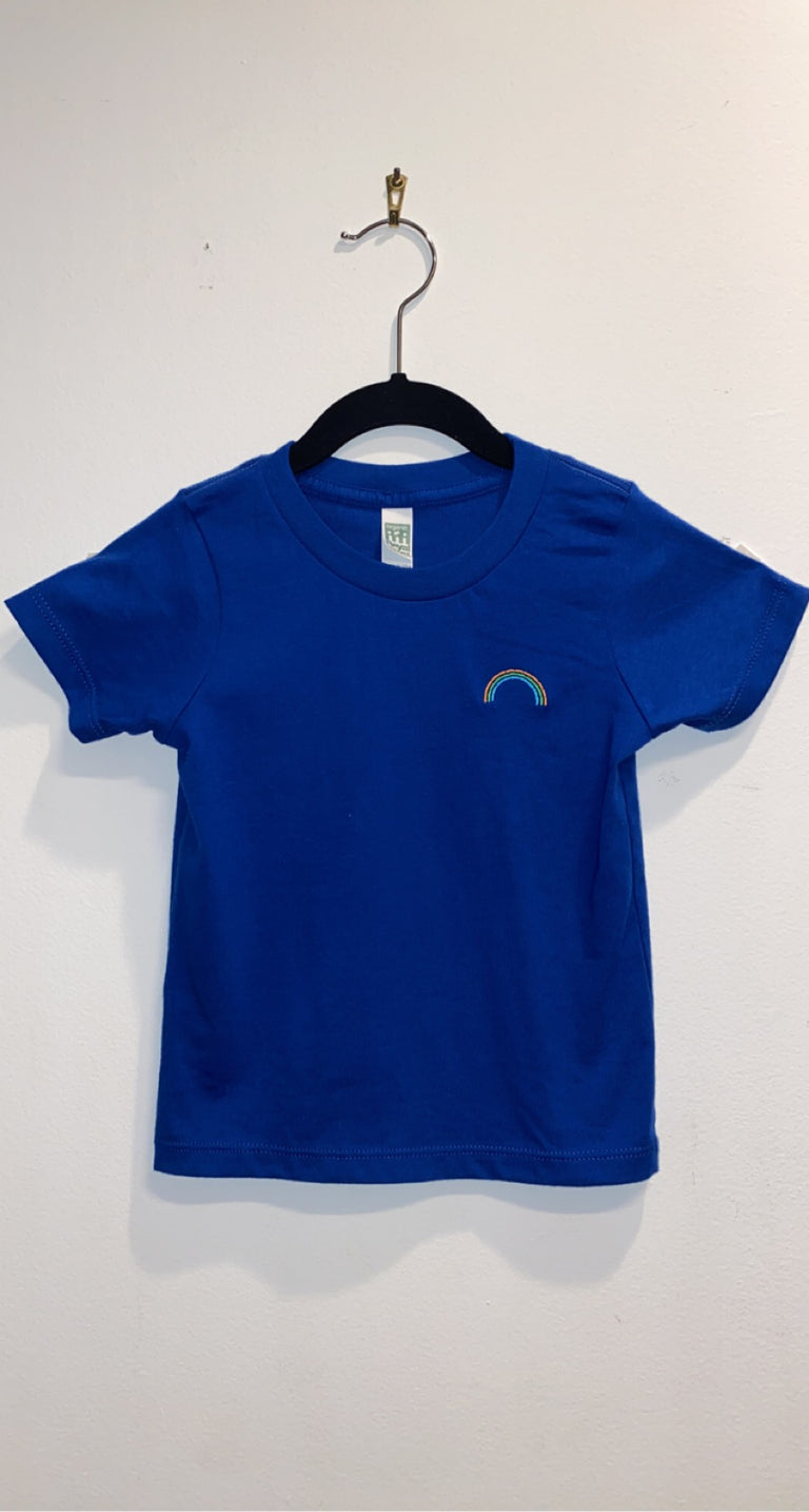 Short Sleeve Toddler Tee - Embroidered Rainbow Royal Blue - PeaTree