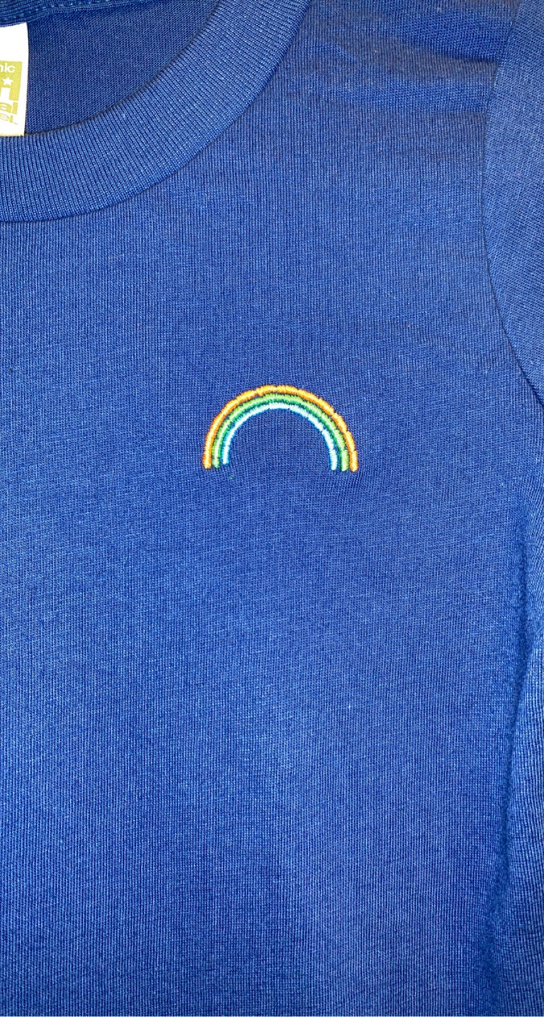 Short Sleeve Toddler Tee - Embroidered Rainbow Royal Blue - PeaTree