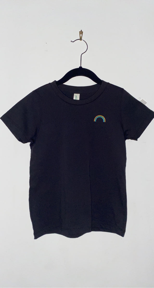 Short Sleeve Toddler Tee - Embroidered Rainbow Black - PeaTree